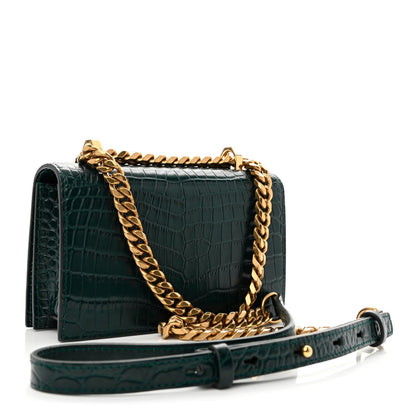 Alexander McQueen Shiny Crocodile Embossed Jeweled Satchel Emerald 3 of 11