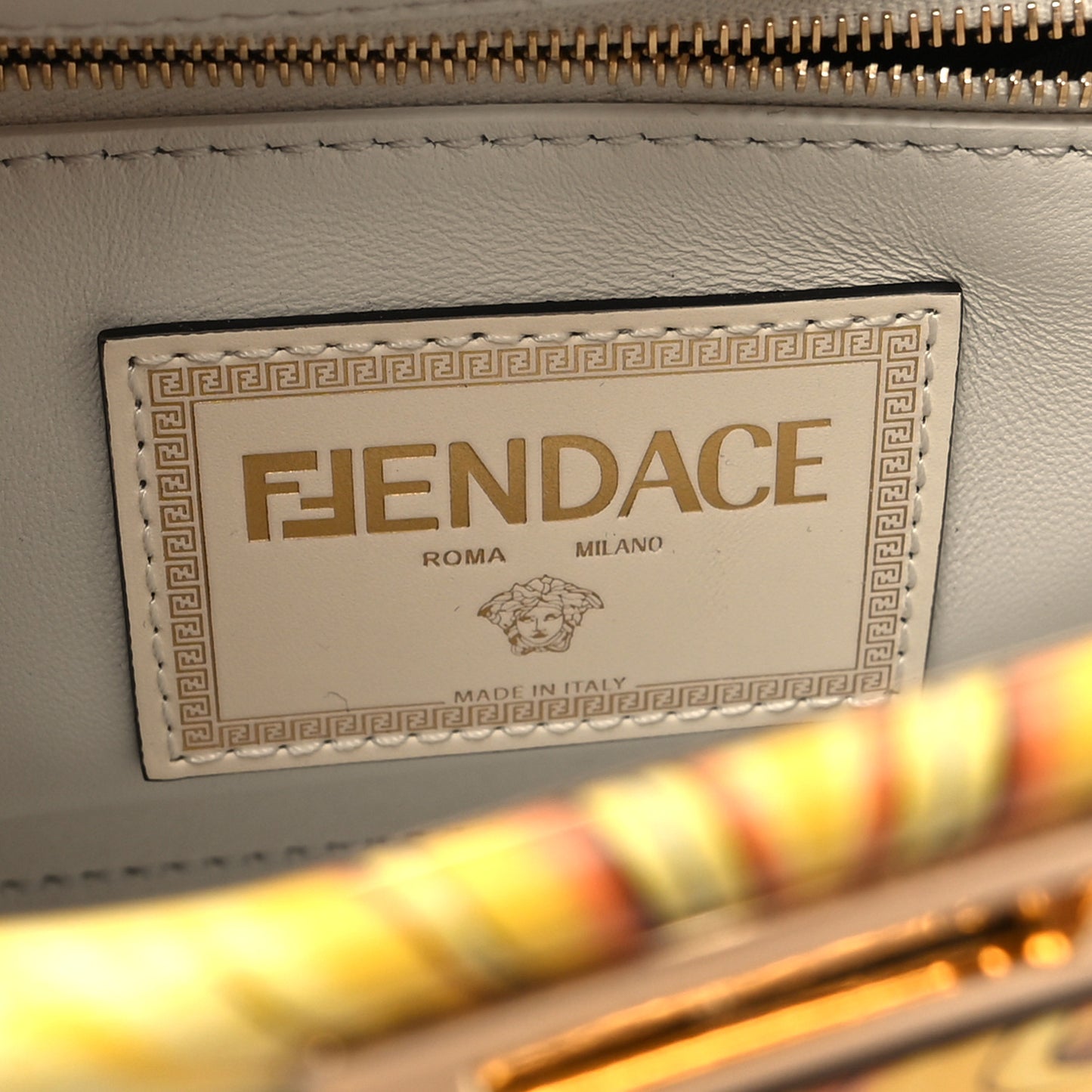 X VERSACE Vitello Seta Nappa Fendace FF Baroque Mini Peekaboo Iconic Satchel White Ice Gold