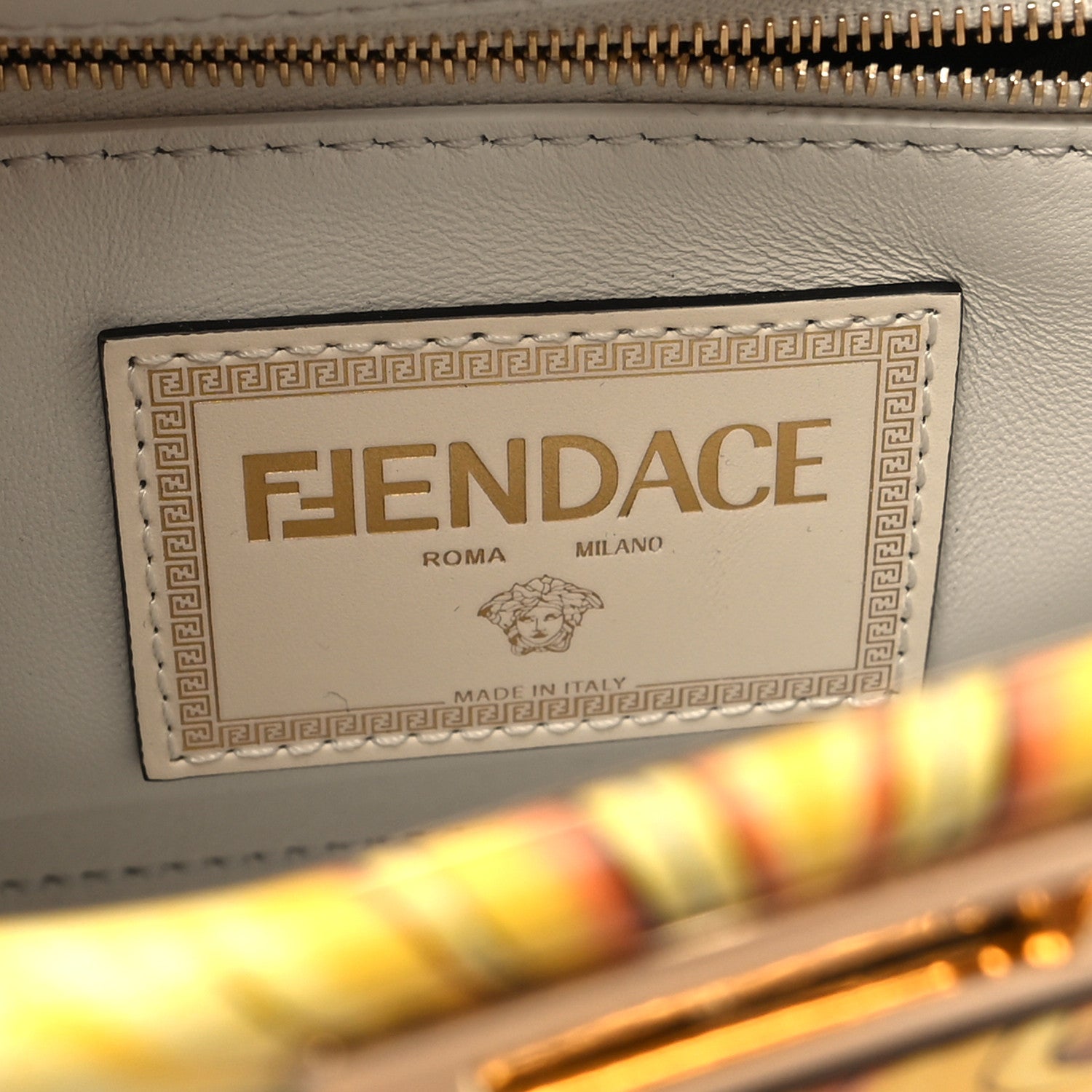 Fendi X VERSACE Vitello Seta Nappa Fendace FF Baroque Mini Peekaboo Iconic Satchel White Ice Gold 7 of 12