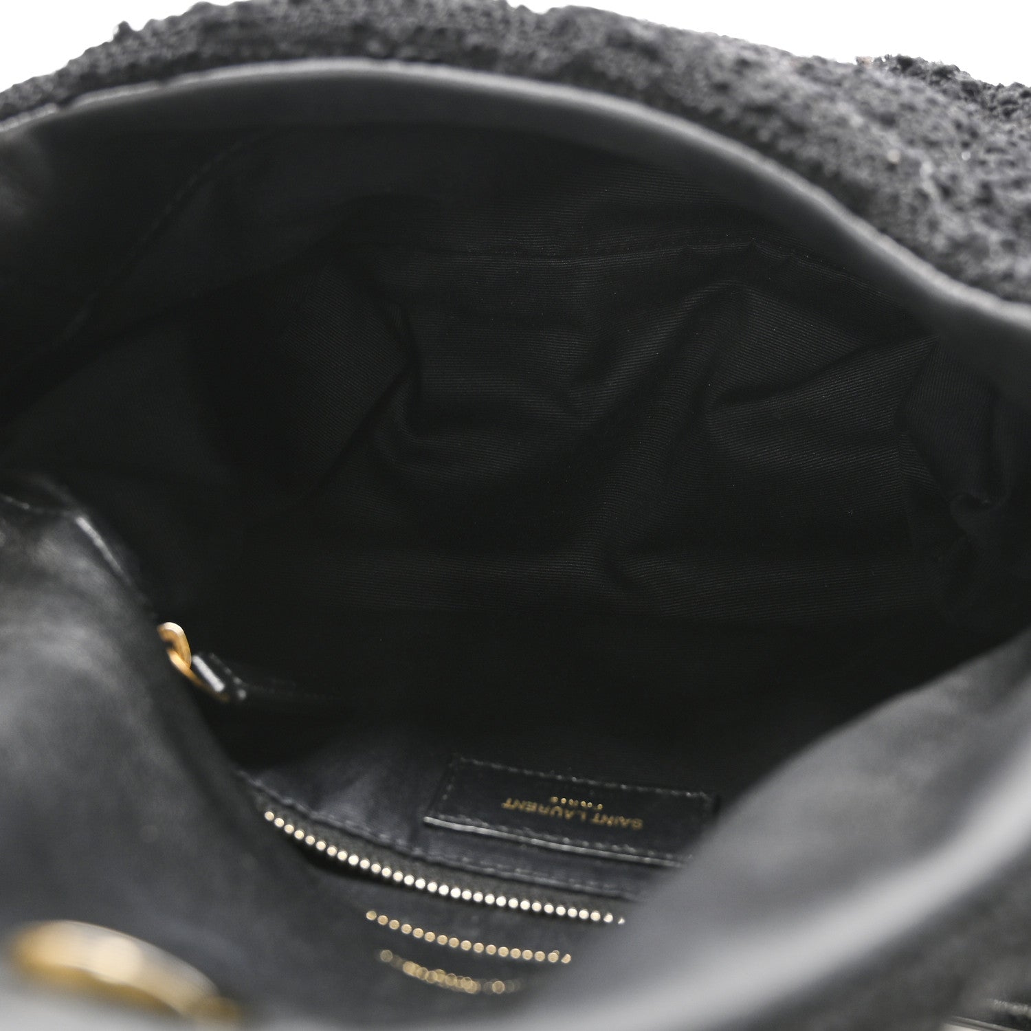 Saint Laurent Boucle Tweed Quilted Small Loulou Puffer Monogram Chain Satchel Black 5 of 10