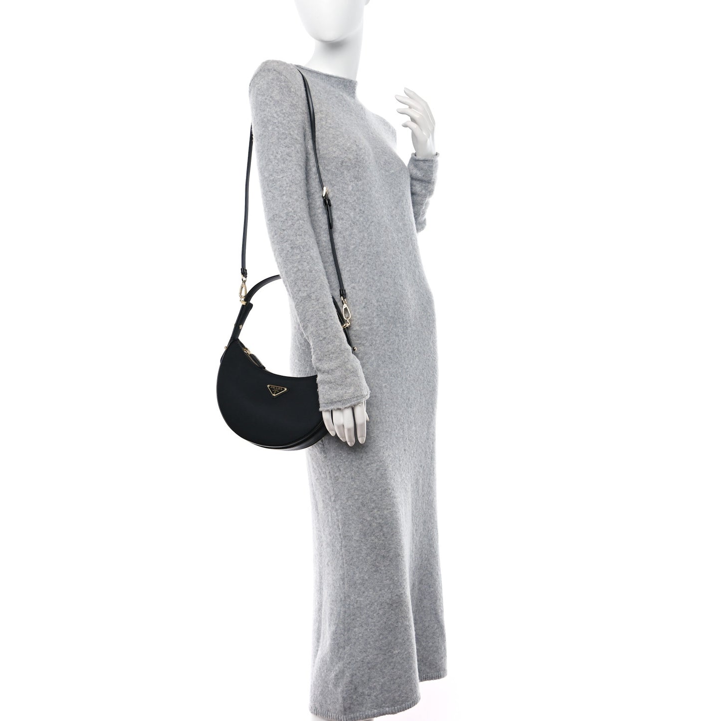 Re-Nylon Spazzolato Small Arque Shoulder Bag Black