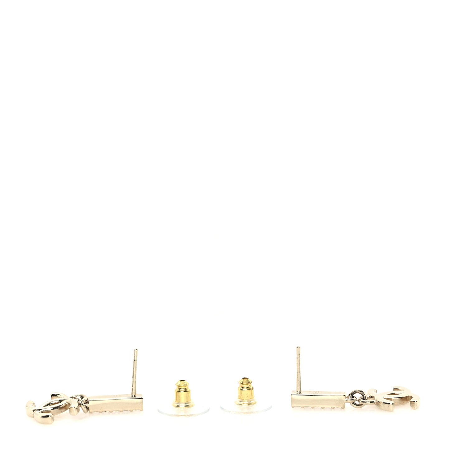 Metal Crystal Studded CC Drop Earrings Gold