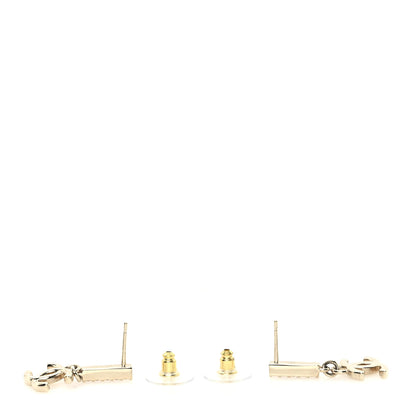 Chanel Metal Crystal Studded CC Drop Earrings Gold 3 of 5