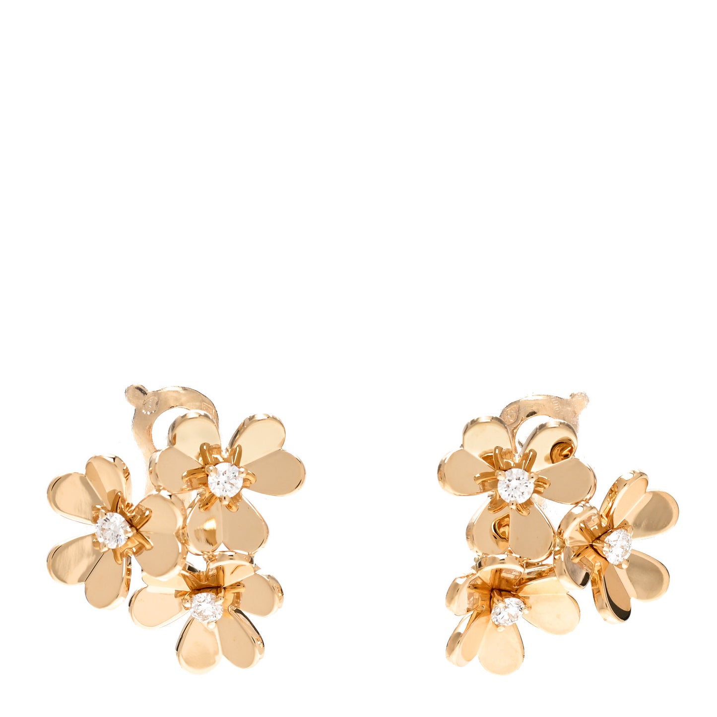18K Yellow Gold Diamond Mini Frivole 3 Flowers Earrings