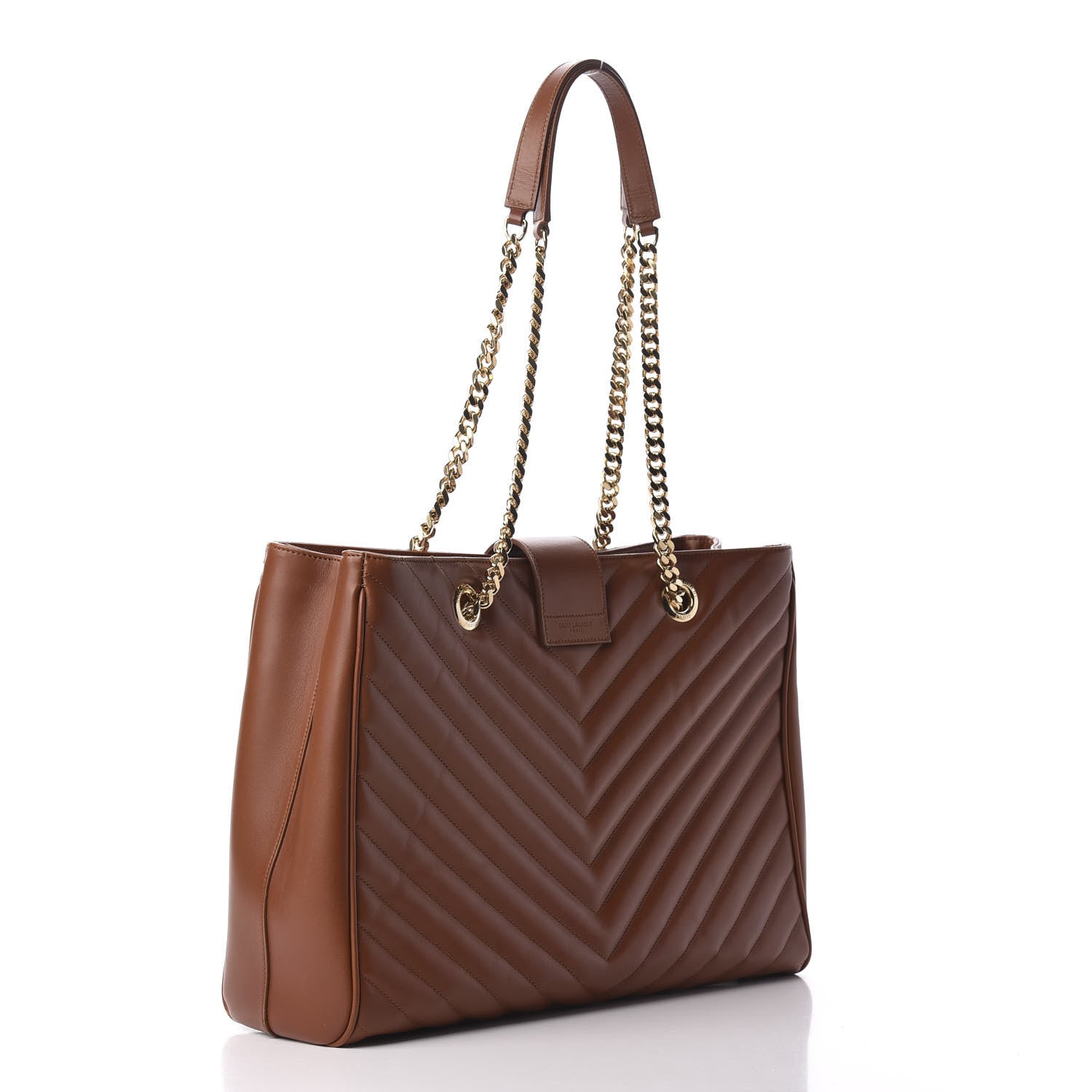 Saint Laurent Smooth Calfskin Matelasse Chevron Large Monogram Shopping Bag Brown 3 of 10