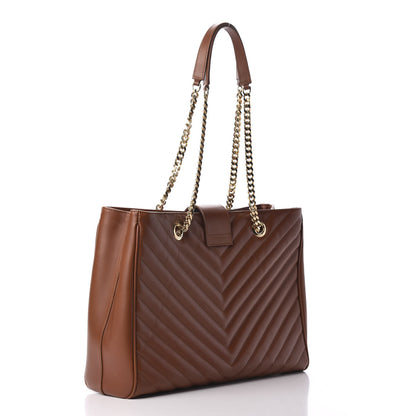 Saint Laurent Smooth Calfskin Matelasse Chevron Large Monogram Shopping Bag Brown 3 of 10