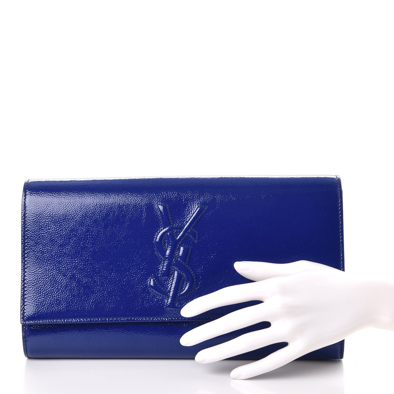 Saint Laurent Textured Patent Calfskin Large Belle De Jour Clutch Royal Blue 2 of 7