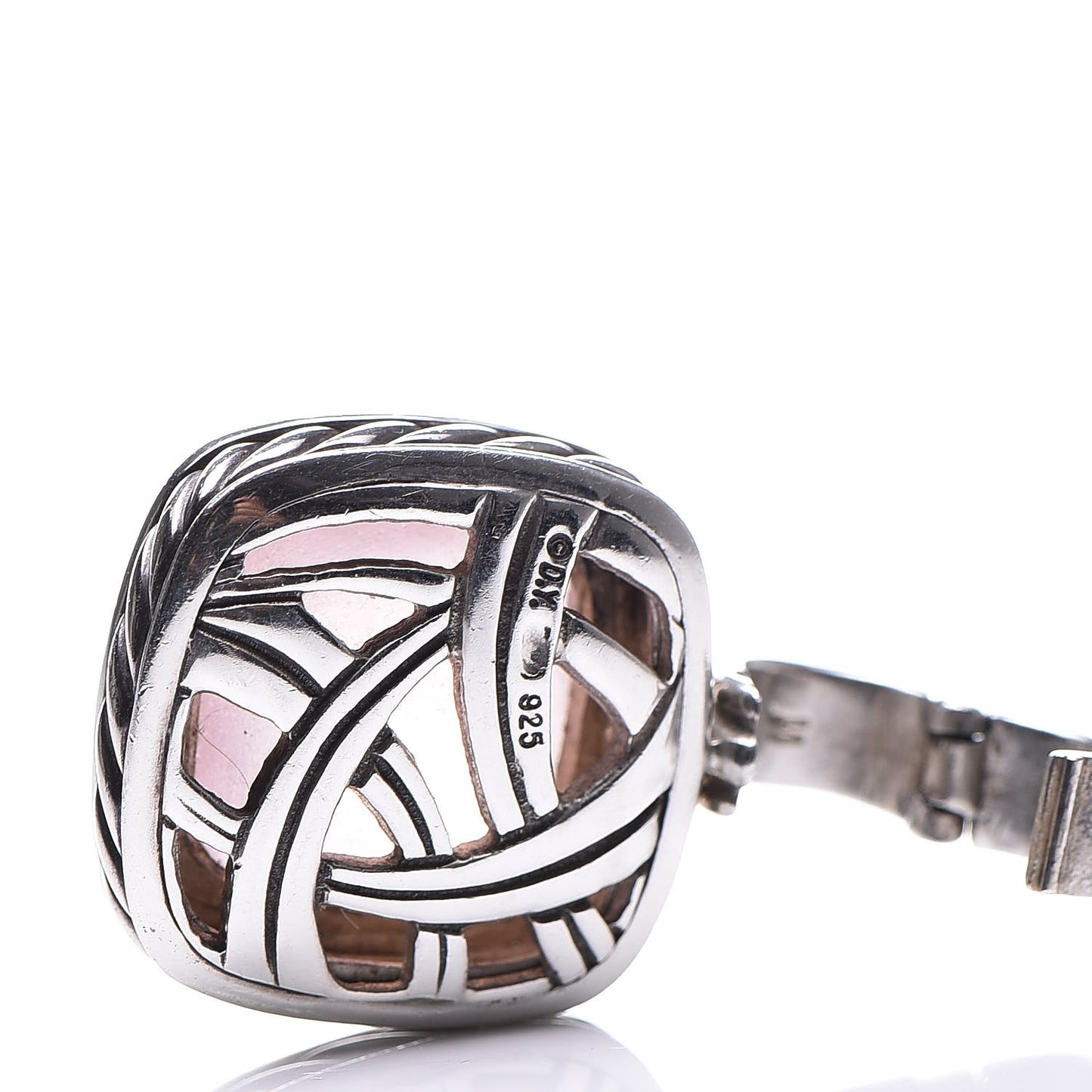 Sterling Silver Pave Diamond Rose Quartz 14mm Albion Enhancer Pendant