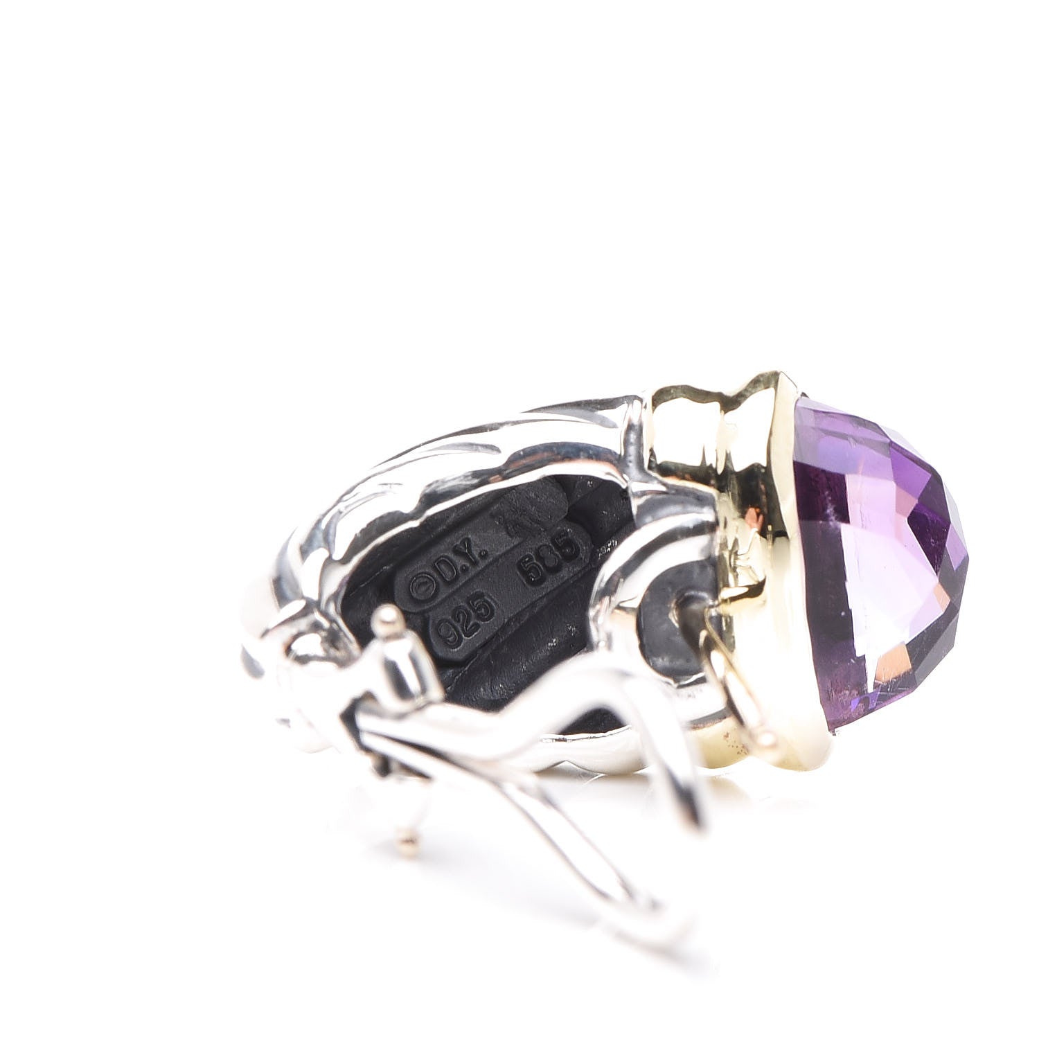 David Yurman Sterling Silver 14K Yellow Gold Amethyst Thoroughbred Shrimp Earrings 4 of 4