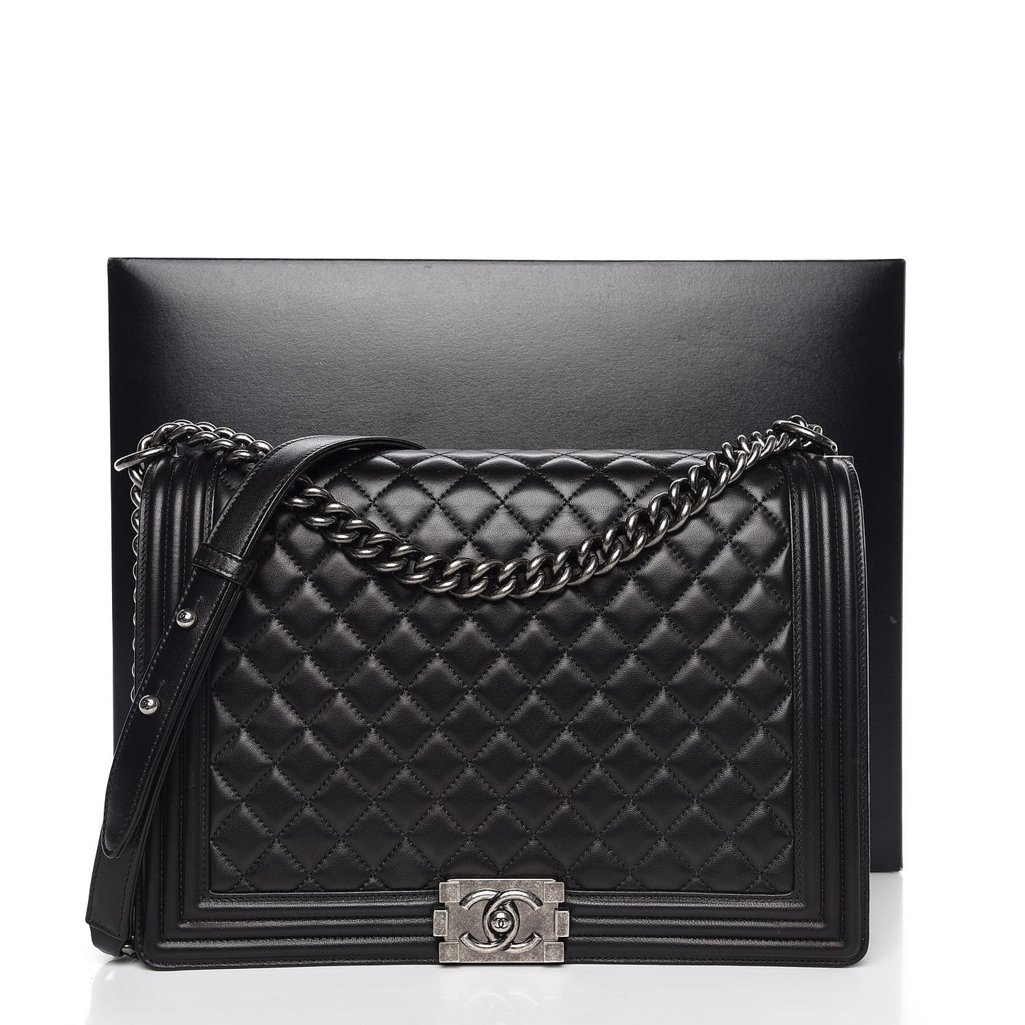 Lambskin Quilted Large Boy Flap Black