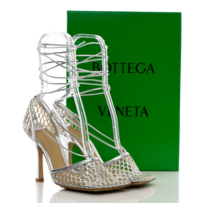 Bottega Veneta Mesh Metallic Nappa Stretch Ankle Tie Sandals 36.5 Silver 8 of 8