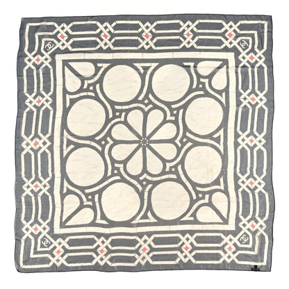 Chanel Metallic Silk Polyamide Geometric Square Scarf White Grey 1 of 3