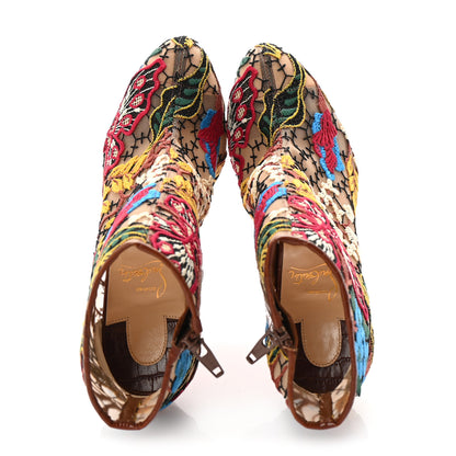 Christian Louboutin Mesh Guipure Wax Lace Calfskin Embossed Miss Tennis 100 Ankle Boots 36.5 Multicolor 2 of 9