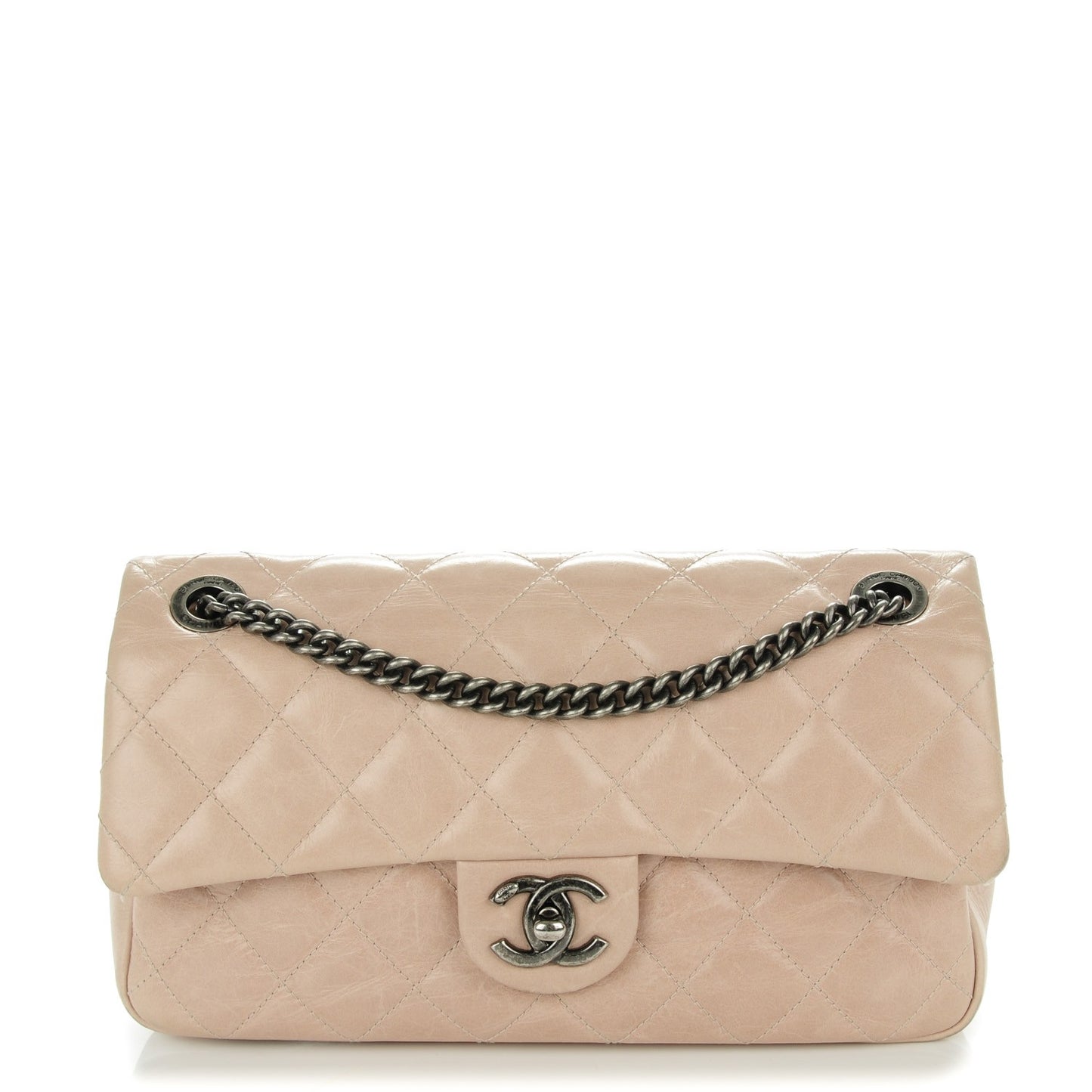 Glazed Calfskin Quilted Medium Duo Color Flap Light Pink
