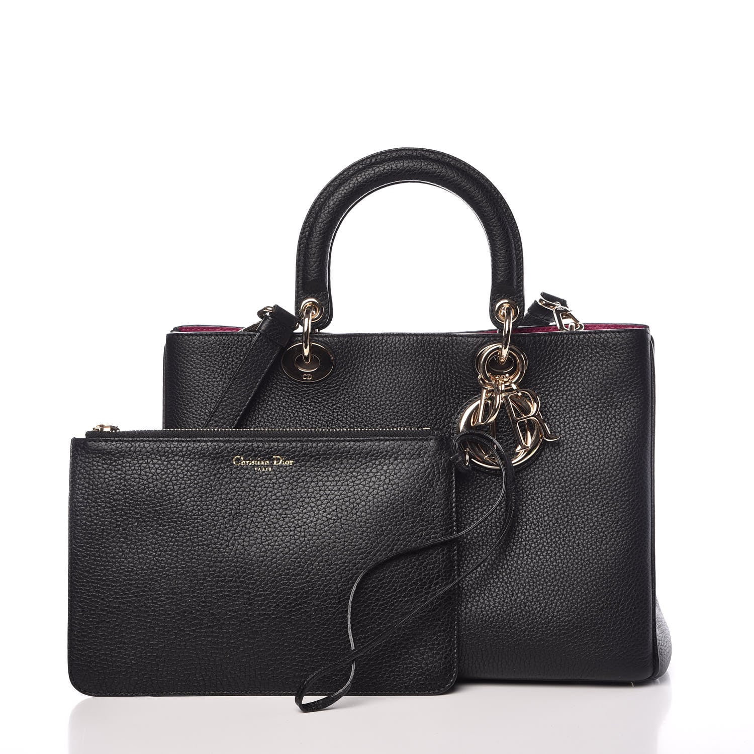 Christian Dior Bullcalf Medium Diorissimo Tote Black Rose Indien 4 of 15
