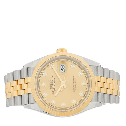 Rolex Stainless Steel 18K Yellow Gold Diamond 36mm Oyster Perpetual Datejust Watch Champagne 126233 2 of 4