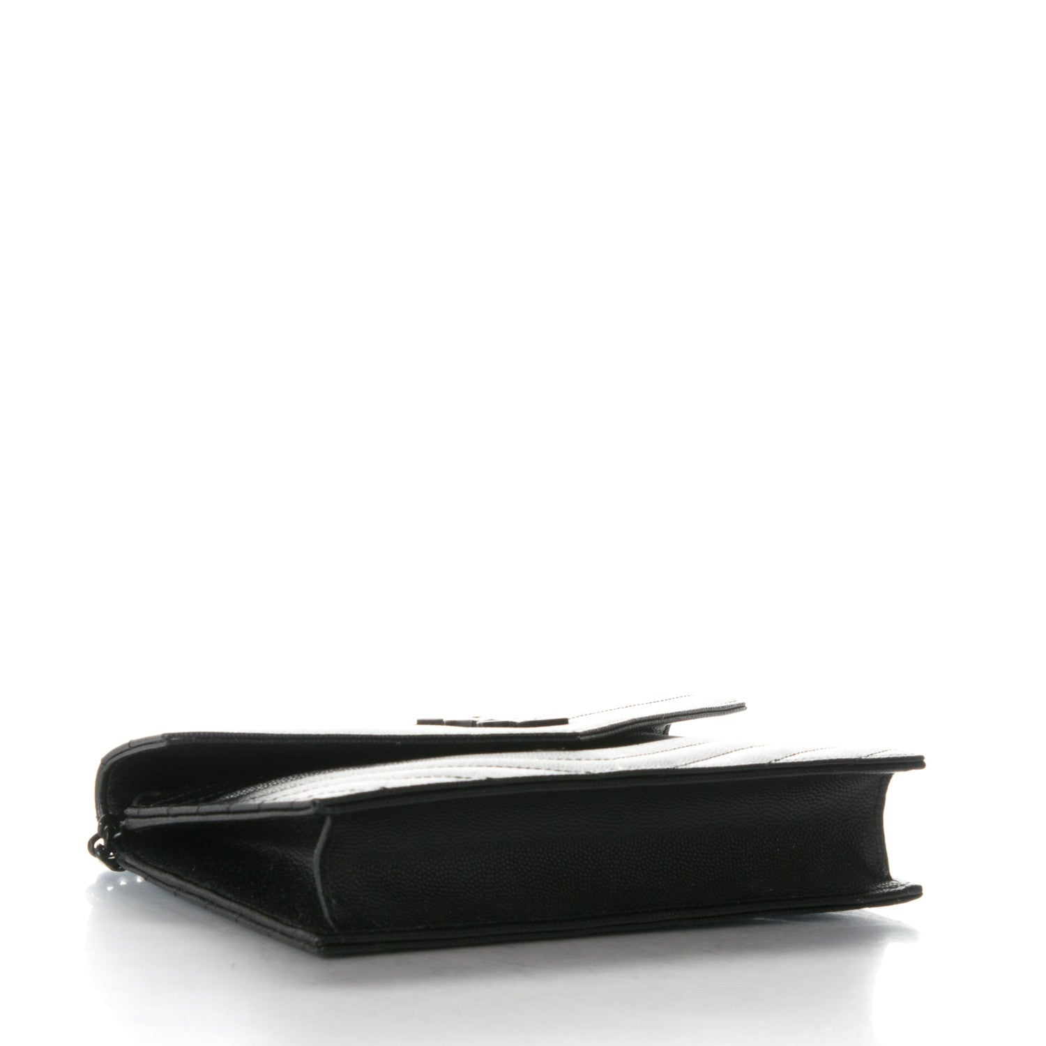 Saint Laurent Grain De Poudre Matelasse Chevron Monogram Envelope Chain Wallet Black 4 of 7