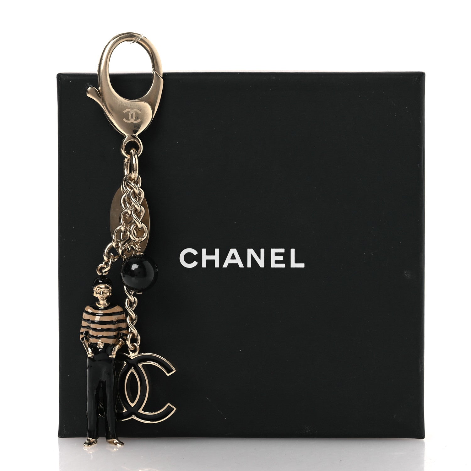 Chanel Enamel Pearl Coco Chanel Bag Charm Gold Black 1774679