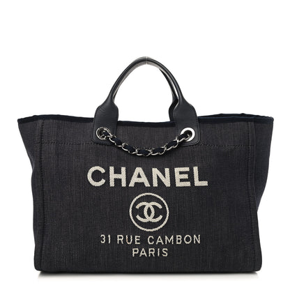 Chanel Denim Large Deauville Tote Dark Blue 1 of 10