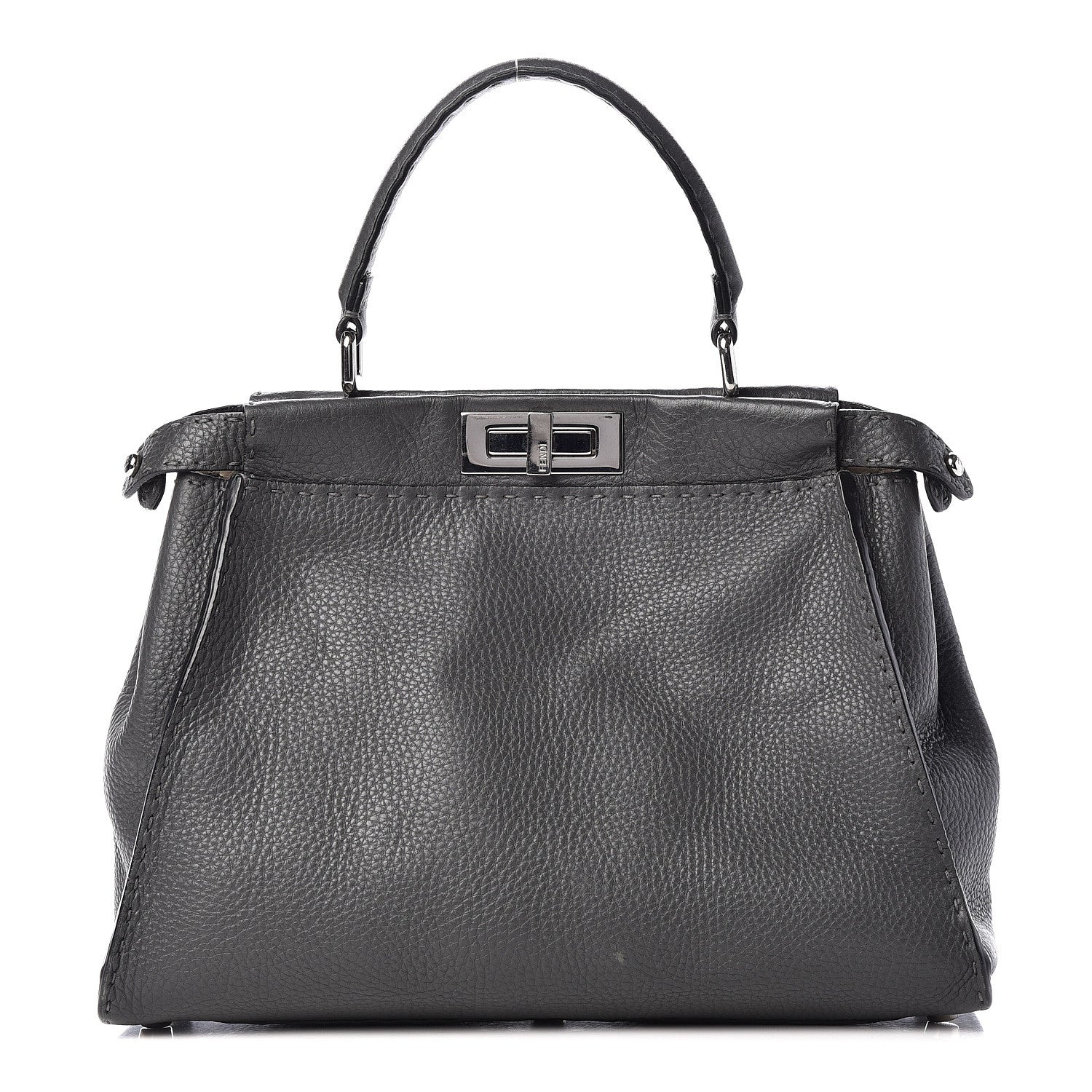 Fendi Cuoio Romano Selleria Bi-Color Medium Peekaboo Iconic Satchel Asfalto Latte 1 of 16