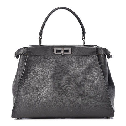 Fendi Cuoio Romano Selleria Bi-Color Medium Peekaboo Iconic Satchel Asfalto Latte 1 of 16