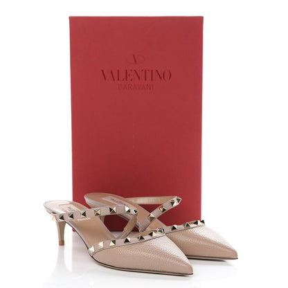 Valentino Garavani Pebbled Calfskin Rockstud Cross Strap 50mm Mules 37.5 Poudre 8 of 8