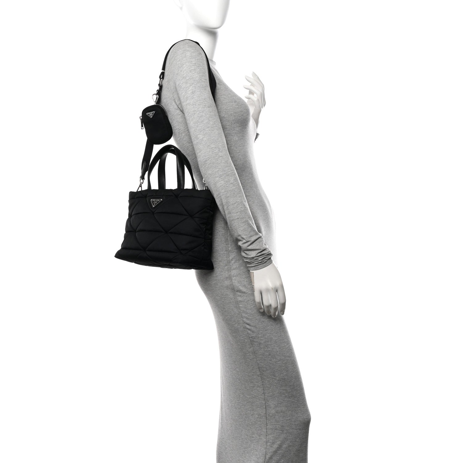 Prada Re-Nylon Nappa Triangle Quilted Padded Double Handled Zip Pocket Tote Black 2 of 10