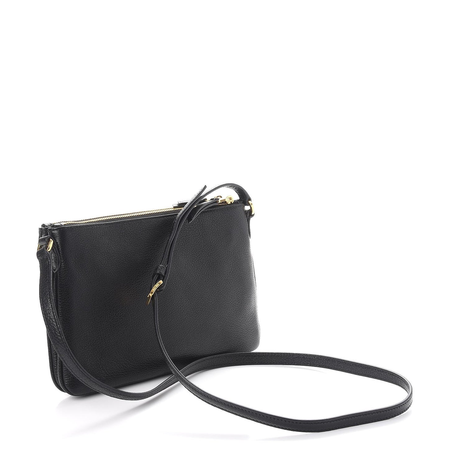 Goatskin Bandoliera Madras Double Zip Crossbody Bag Nero Black