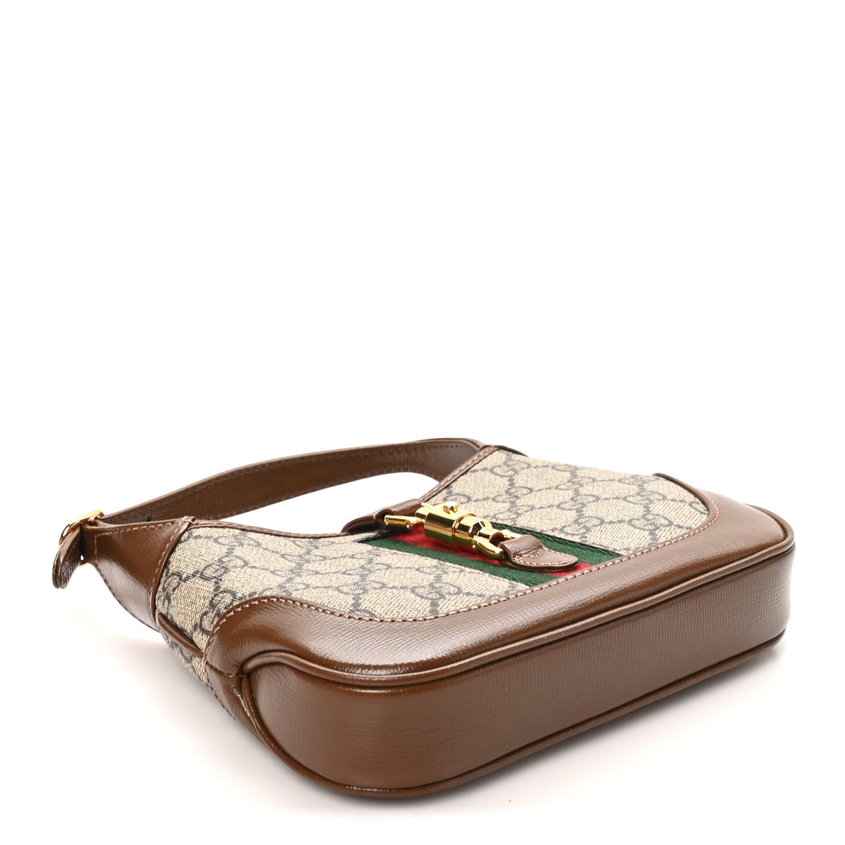 GG Supreme Monogram Azalea Calfskin Web Mini Jackie 1961 Hobo Beige Ebony Brown Sugar