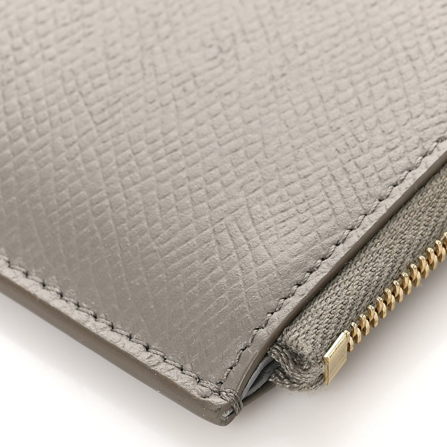 Drummed Calfskin Medium Half Zip Multifunction Wallet Coin Purse Taupe