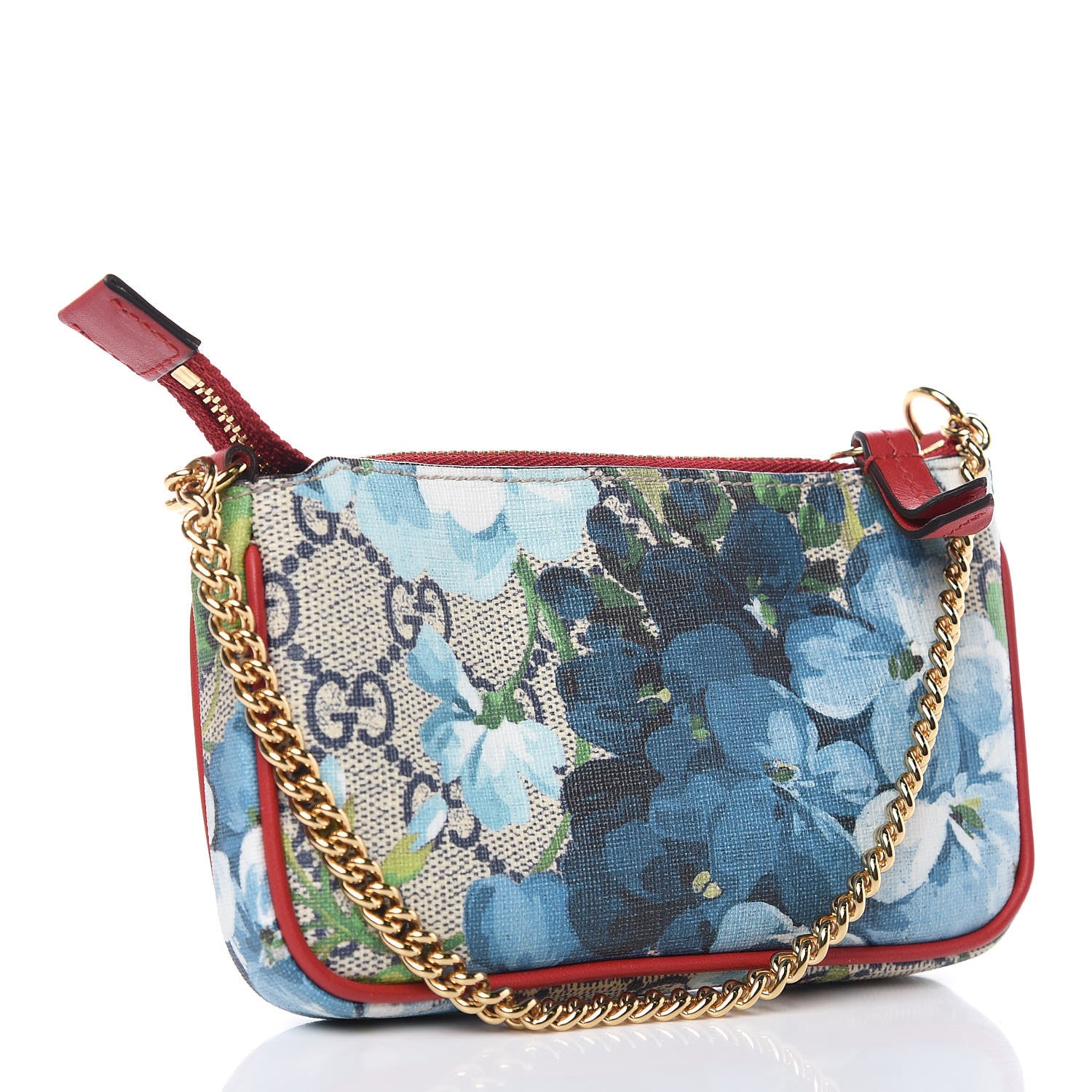 Gucci GG Supreme Monogram Blooms Mini Chain Bag Beige Blue Navy Hibiscus Red 3 of 9