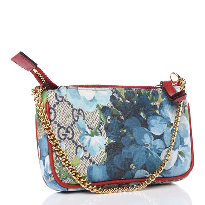 Gucci GG Supreme Monogram Blooms Mini Chain Bag Beige Blue Navy Hibiscus Red 3 of 9