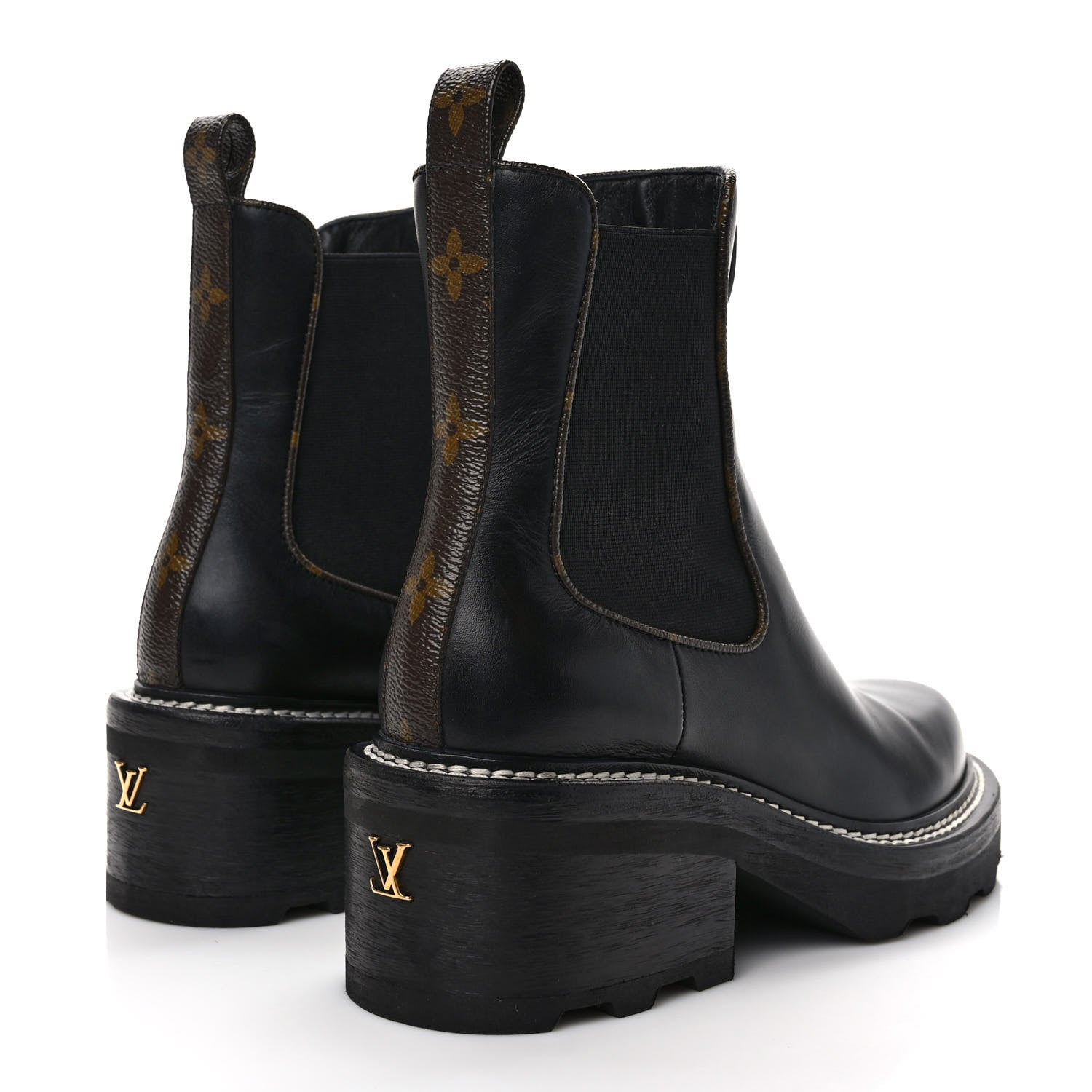 Louis Vuitton Calfskin Monogram Beaubourg Ankle Boots 37.5 Black 4 of 9