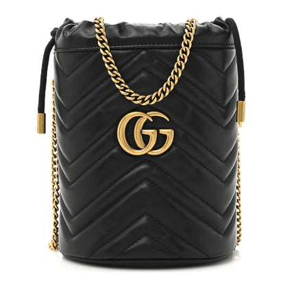 Gucci Calfskin Matelasse Mini GG Marmont 2.0 Bucket Bag Black 1 of 10