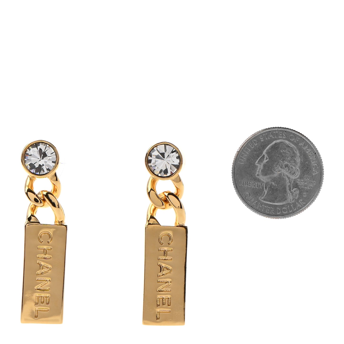 Crystal Tag Drop Earrings Gold
