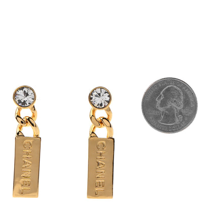 Chanel Crystal Tag Drop Earrings Gold 2 of 4