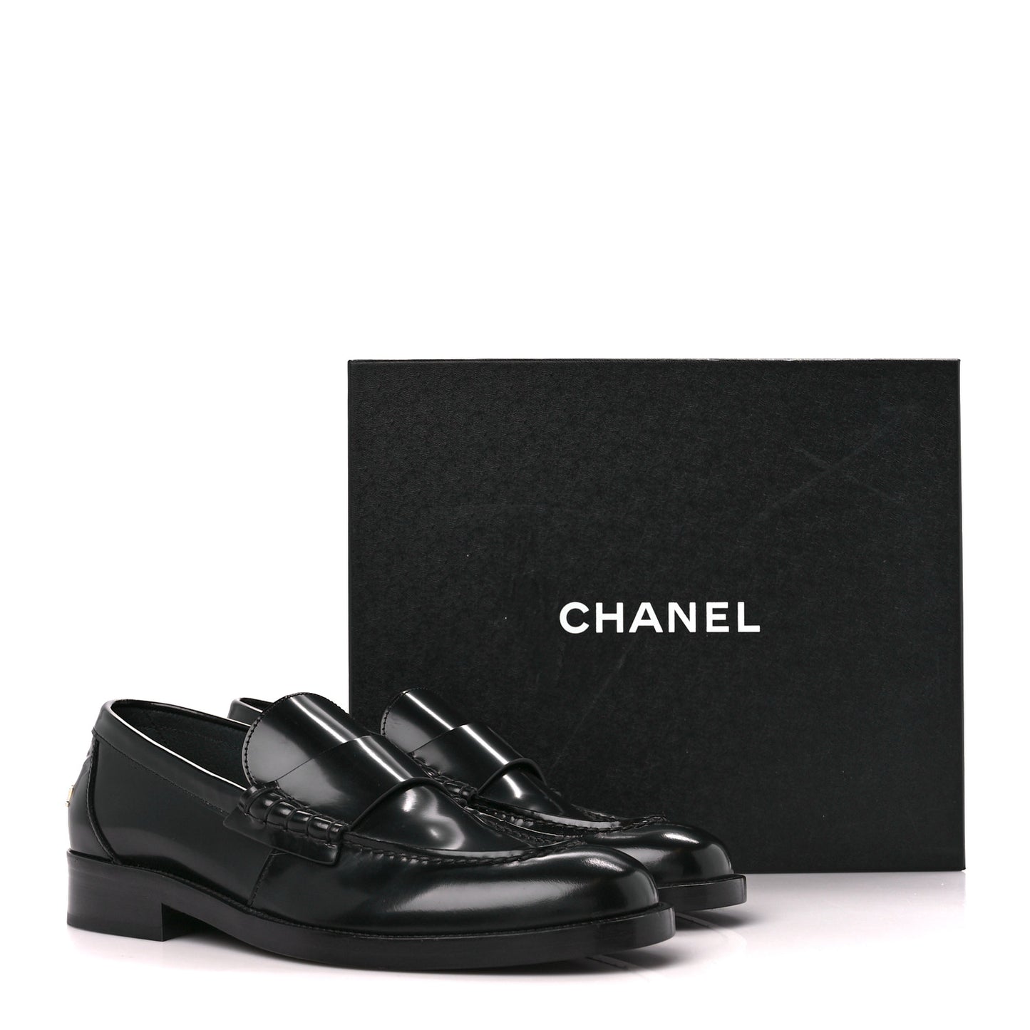 Shiny Calfskin Logo Loafers 39 Black
