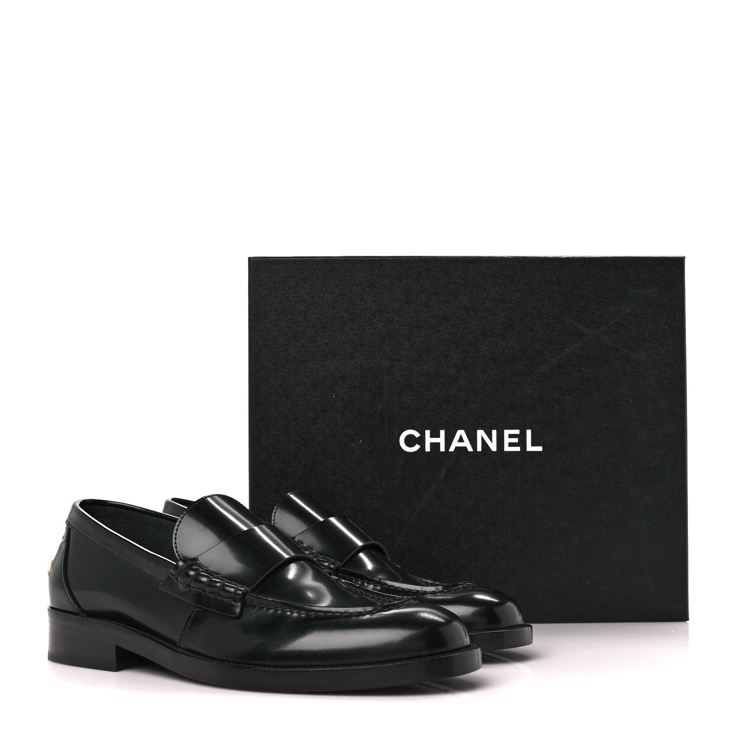 Chanel Shiny Calfskin Logo Loafers 39 Black 11 of 11