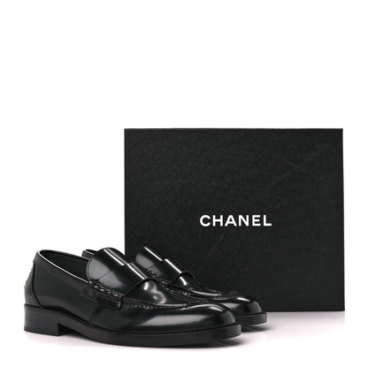Chanel Shiny Calfskin Logo Loafers 39 Black 11 of 11