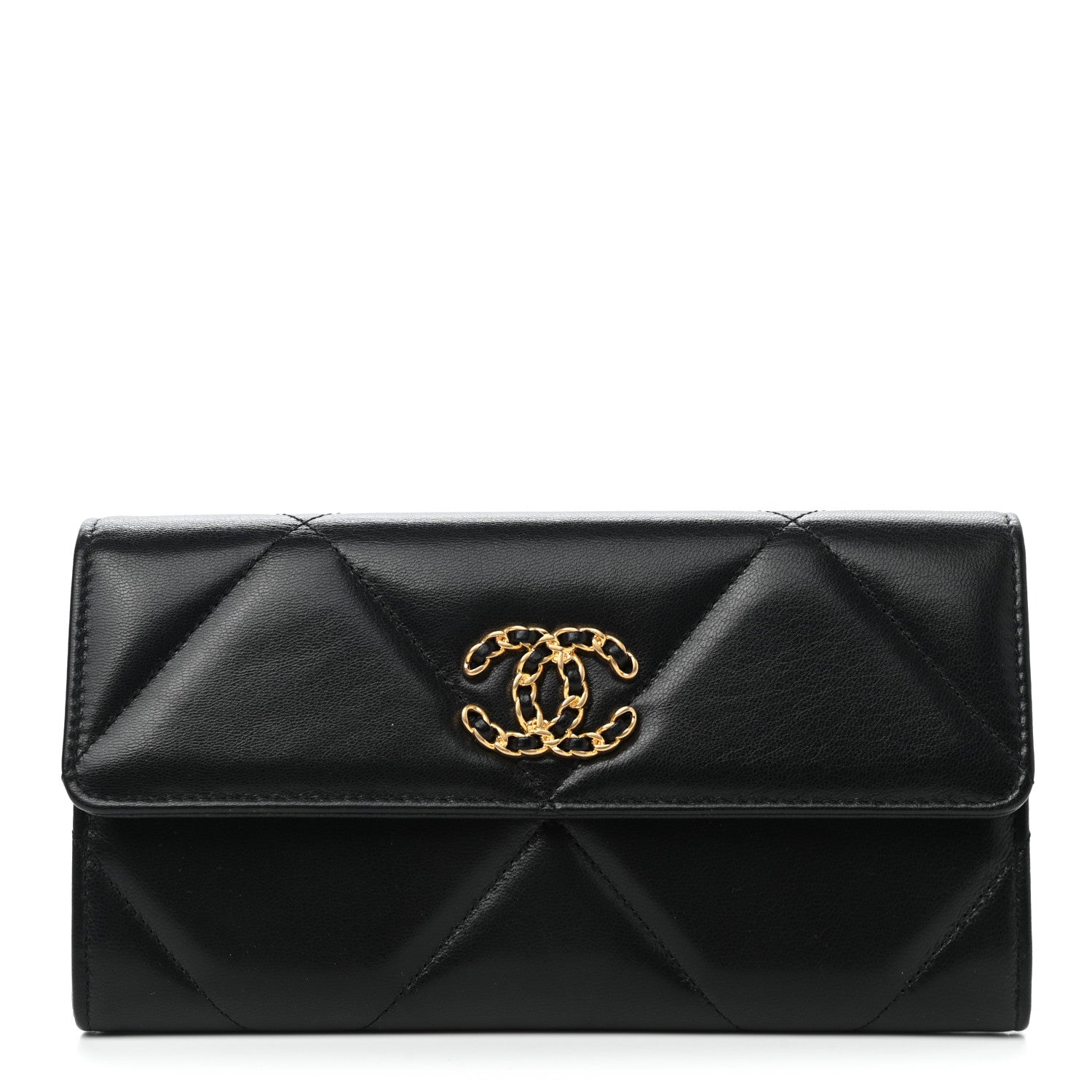 Chanel Shiny Goatskin Quilted Chanel 19 Flap Wallet Black 1 of 8