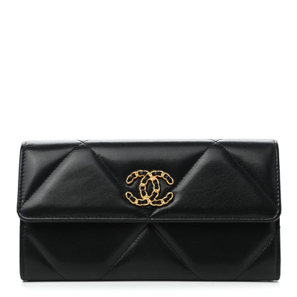 Chanel Shiny Goatskin Quilted Chanel 19 Flap Wallet Black 1 of 8