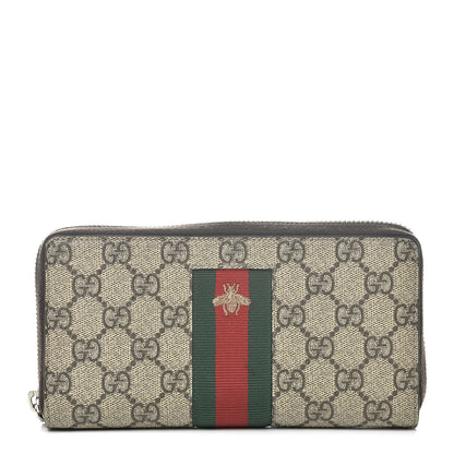 Gucci GG Supreme Monogram Web Bee Zip Around Wallet Beige Cocoa 1 of 9