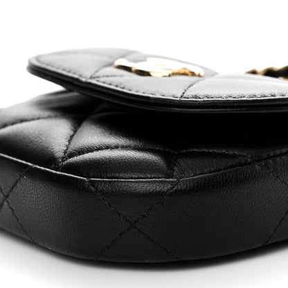 Chanel Lambskin Quilted Pearl Top Handle Clutch With Chain Black 11 of 11