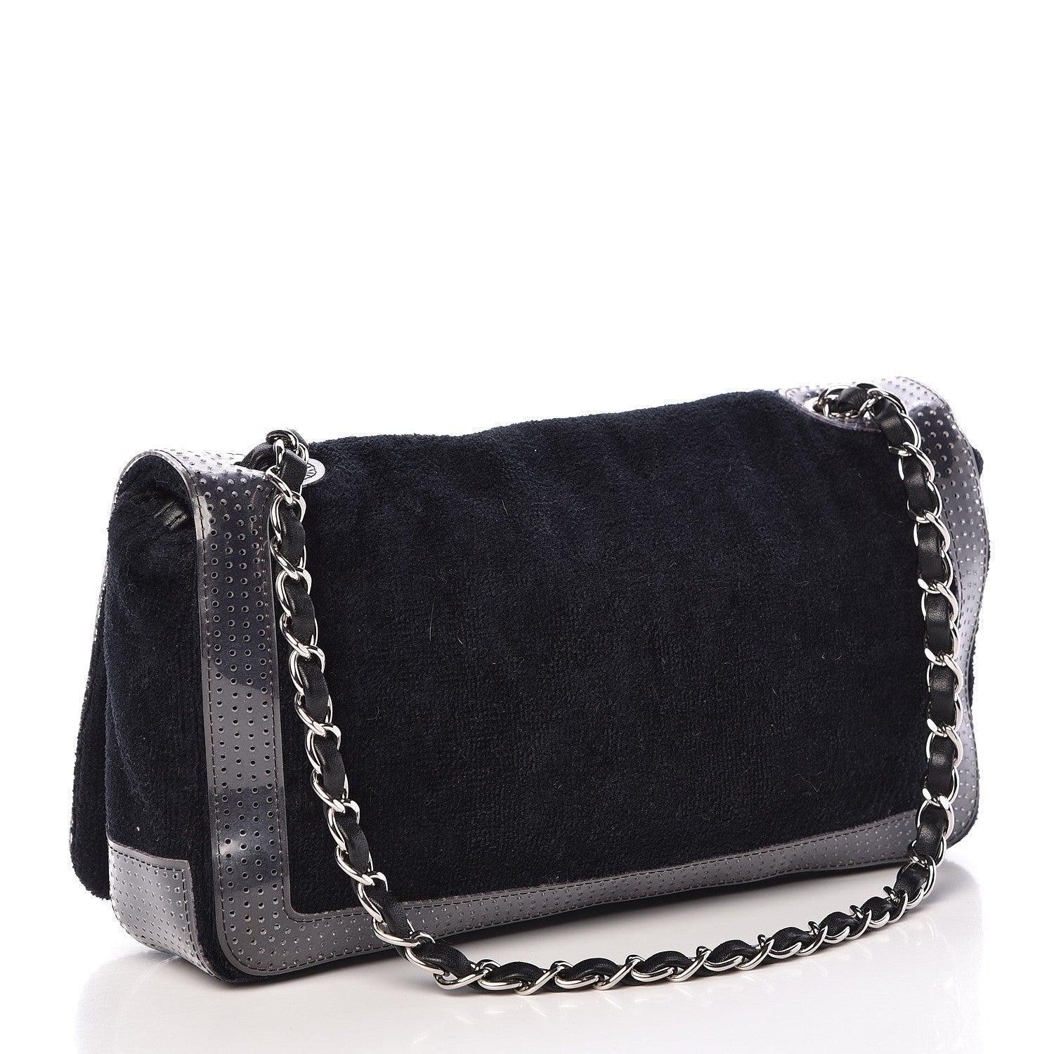 Chanel Terry Cotton PVC Perforated CC Flap Black 3 of 10
