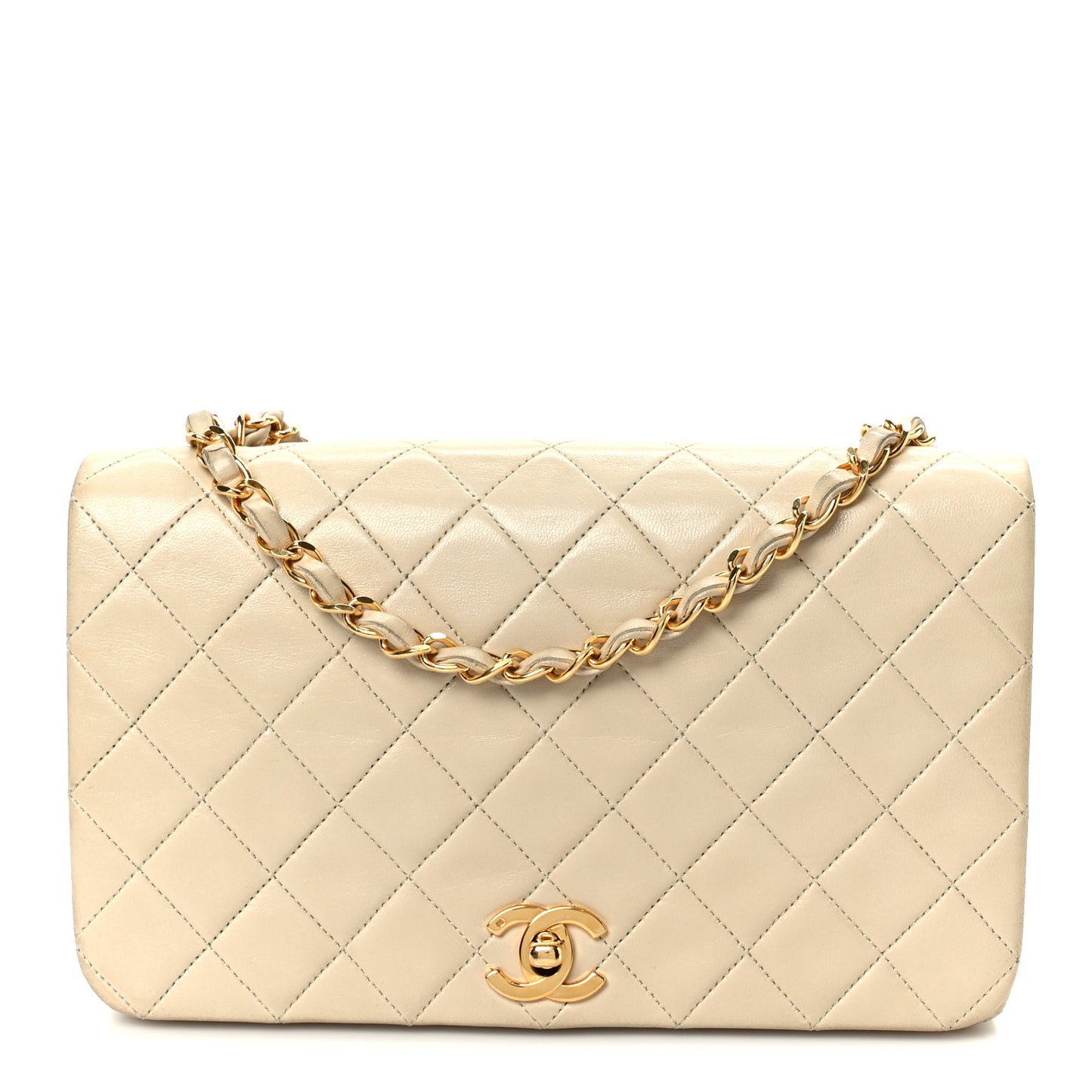 Lambskin Quilted Medium Single Flap Beige