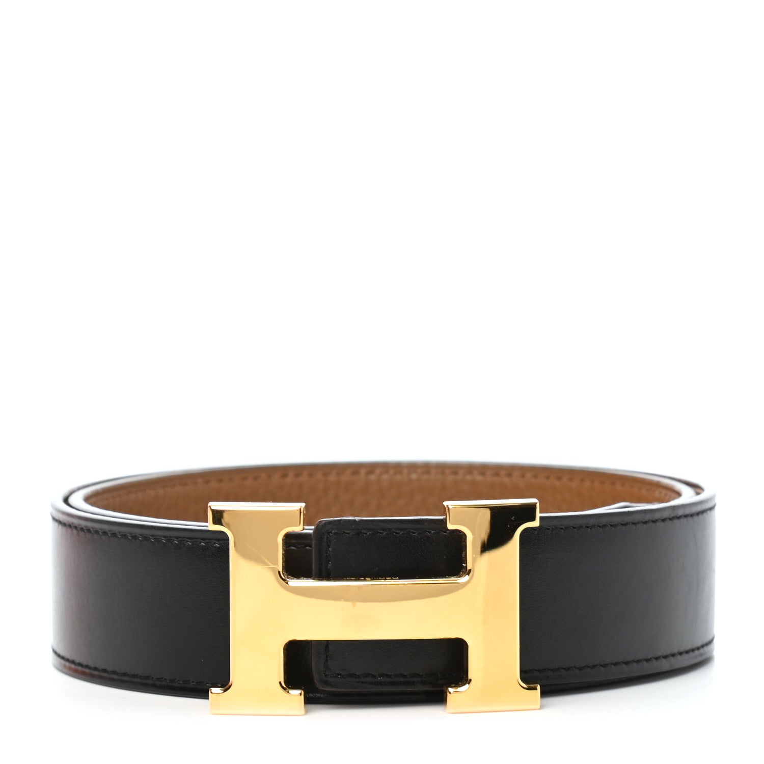 Hermes Box Togo 32mm H Belt 75 Black Gold 1 of 7