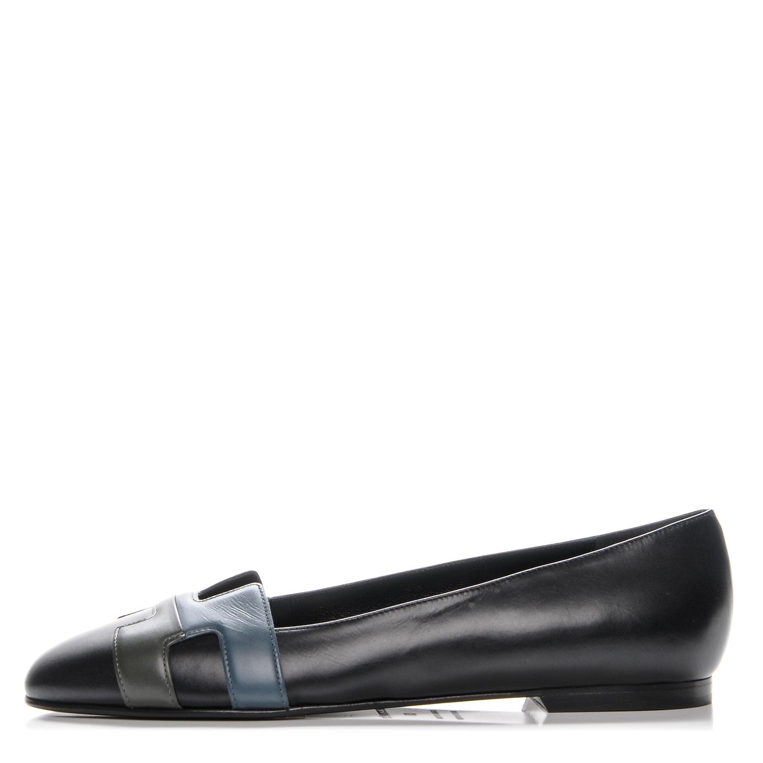 Hermes Box Calfskin Nice Ballerina Flats 38 Black Bleu Ardoise Cedre 1 of 8