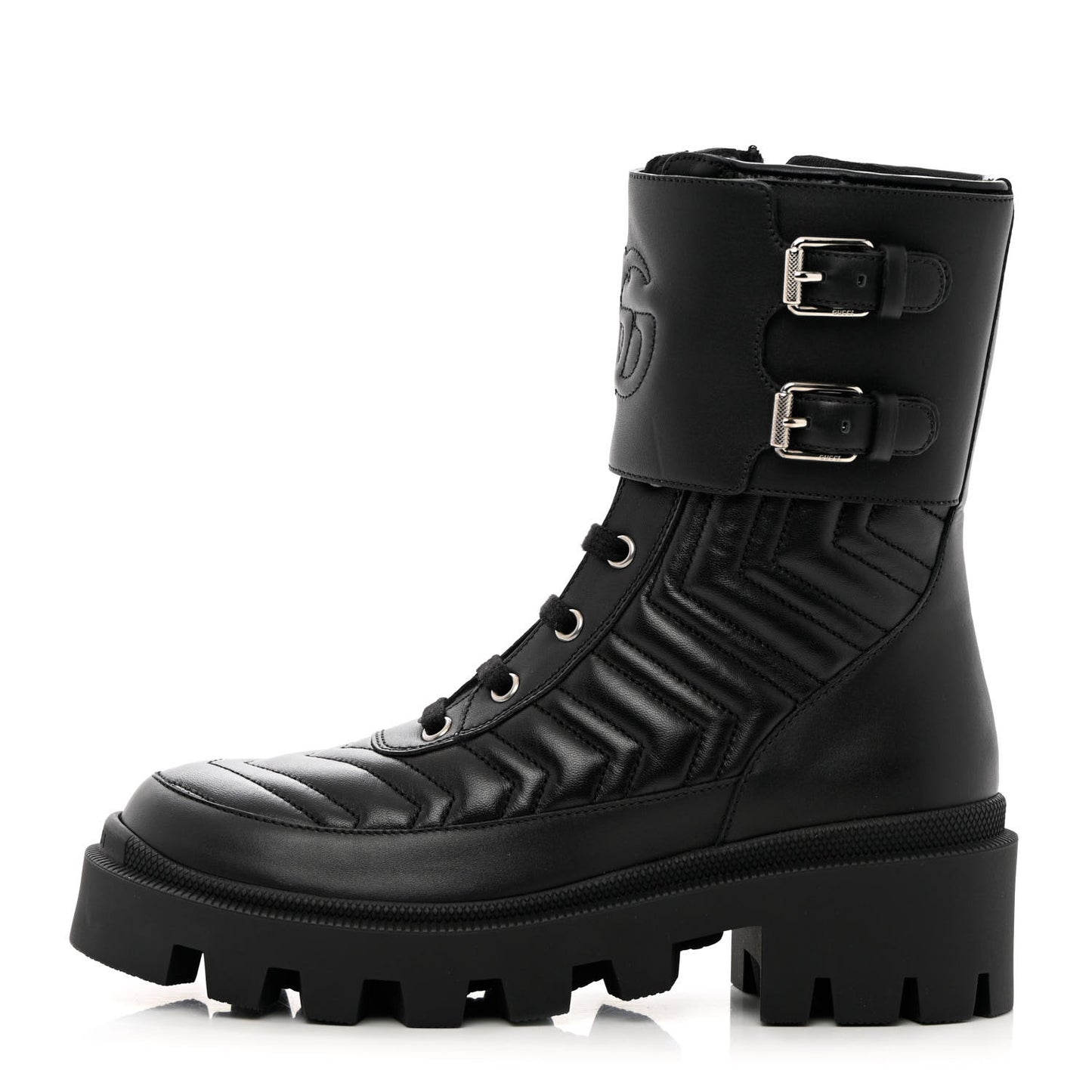 Nappa Frances GG Matelasse Platform Combat Boots 36 black