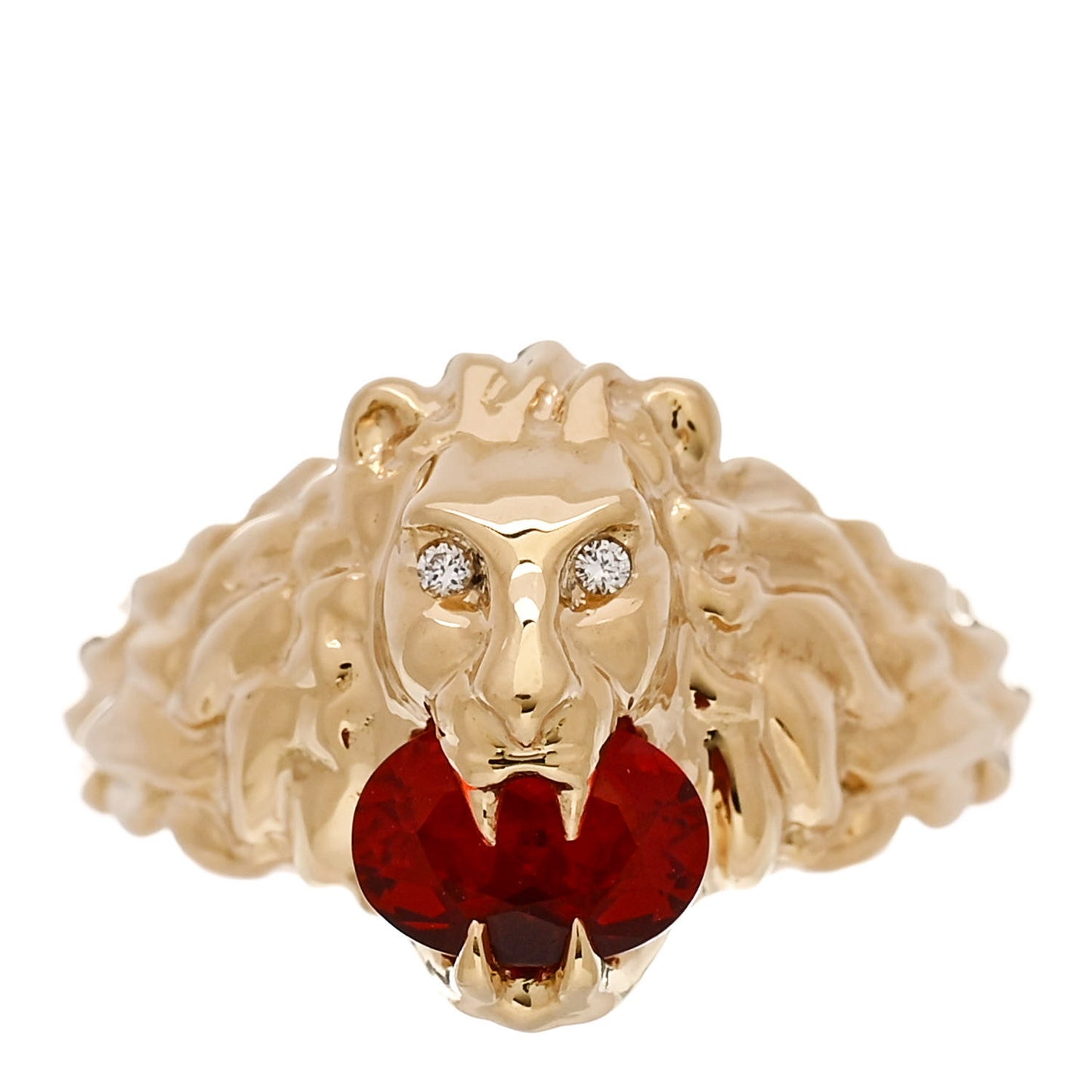 18K Yellow Gold Diamond Fire Opal Lion Head Ring 50 5.25