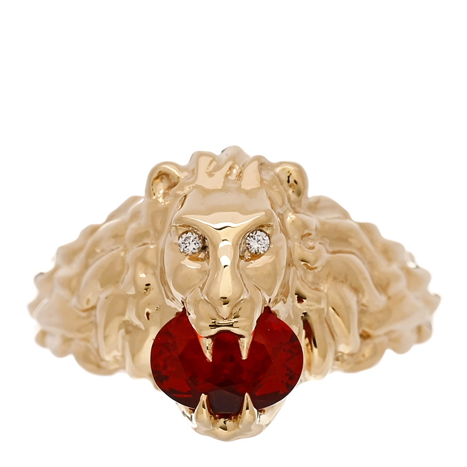 Gucci 18K Yellow Gold Diamond Fire Opal Lion Head Ring 50 5.25 1 of 7